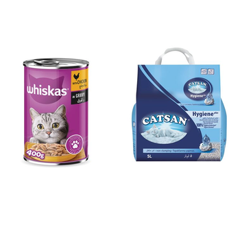 Whiskas Chicken in Gravy Can Cat Food 400g + Catsan Cat Litter Hygiene Plus 5L