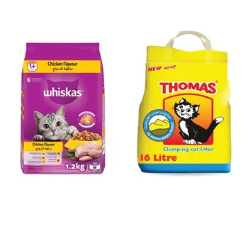 Thomas Cat Litter Natural Minerals Litter Sand 16L Bag + Whiskas Chicken Dry Cat Food 1.2Kg