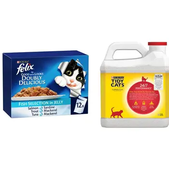 Purina Felix Doubly Delicious Fish Selection 12x85g + Purina Tidy Cats Clumping Litter 6.35kg