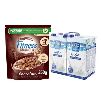Nestlé Fitness Chocolate Granola 350g + Nadec Full Fat Milk 4×1L