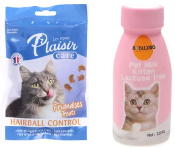Plaisir Care Hairball Control Pouch 85g + Royal Zoo Nature Lactose-Free Kitten Milk 220Ml