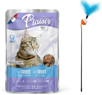 Plaisir Les Repas Trout & Shrimps Cat Food 100g + Cat Entertainment Playing Toy 1Piece