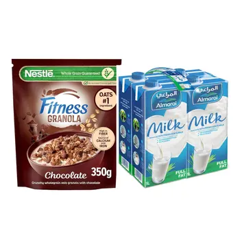 Nestlé Fitness Chocolate Granola 350g + Almarai Full Fat Milk 4×1L