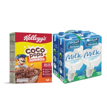 Kellogg's Coco Pops Jumbos 330g + Almarai Full Fat Milk 4×1L
