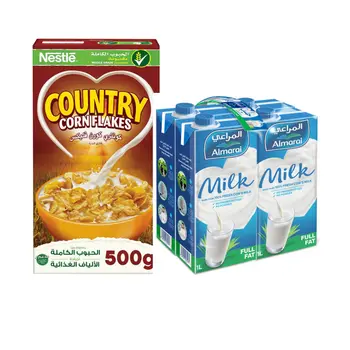 Nestlé Country Corn Flakes 500g + Almarai Full Fat Milk 4×1L