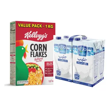 Kellogg's Corn Flakes 1Kg + Nadec Full Fat Milk 4×1L