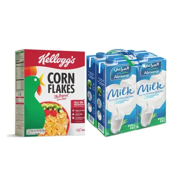 Kellogg's Corn Flakes 375g + Almarai Full Fat Milk 4×1L