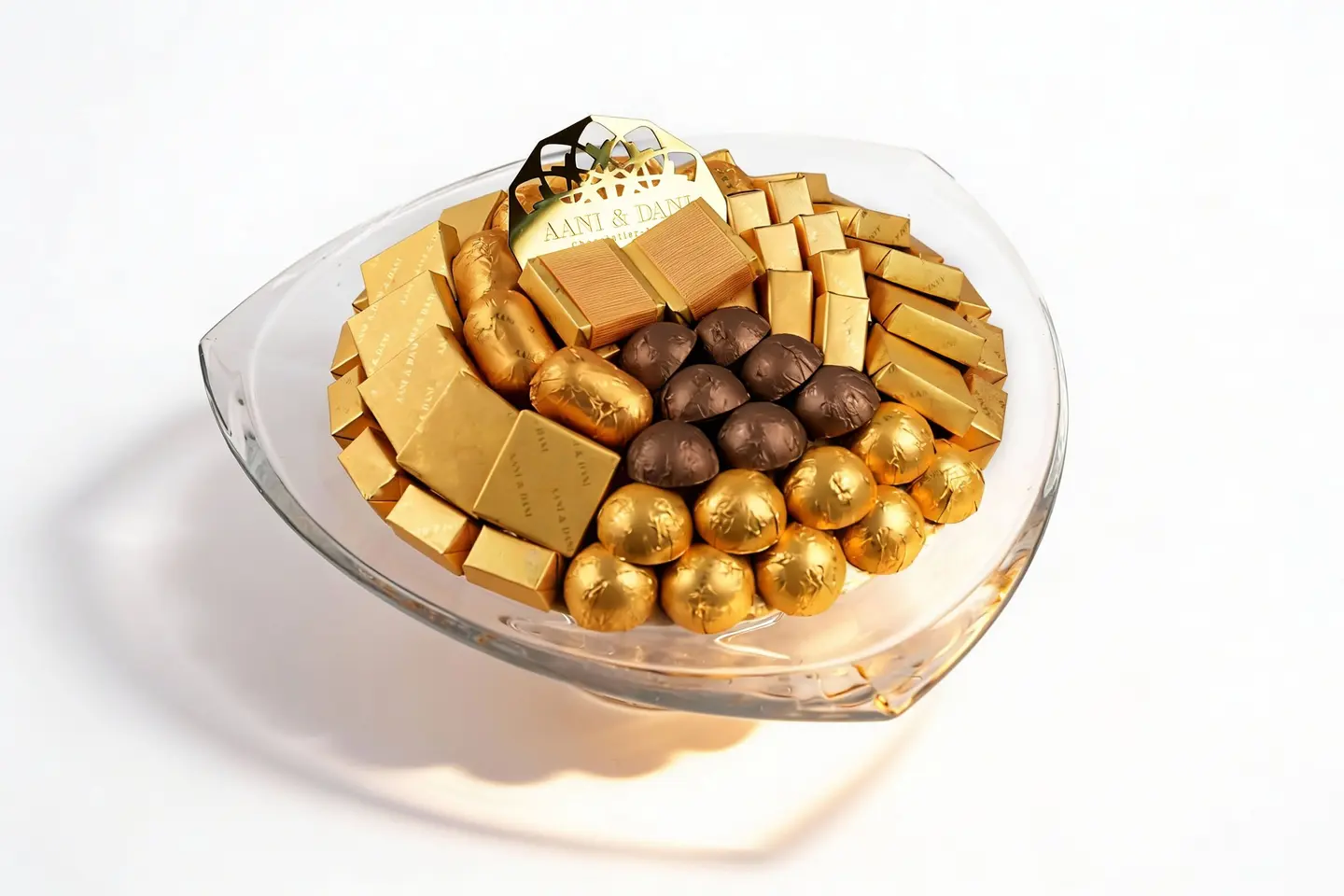 Thick Triangular Glass Dish Gold