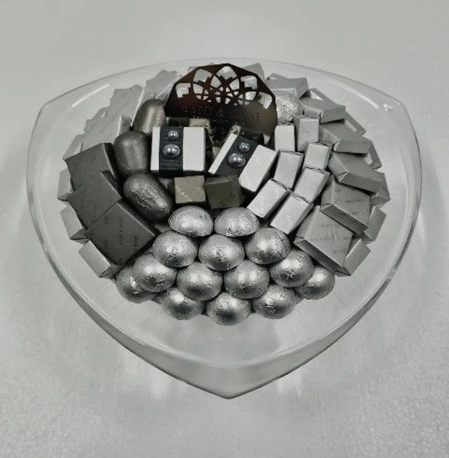Thick Triangular Glass Dish Silver