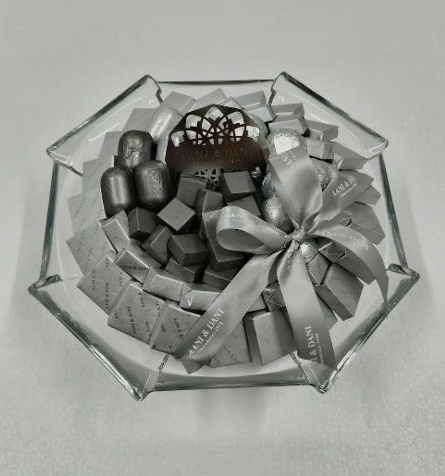 Thick Octagonal Glass Dish Silver