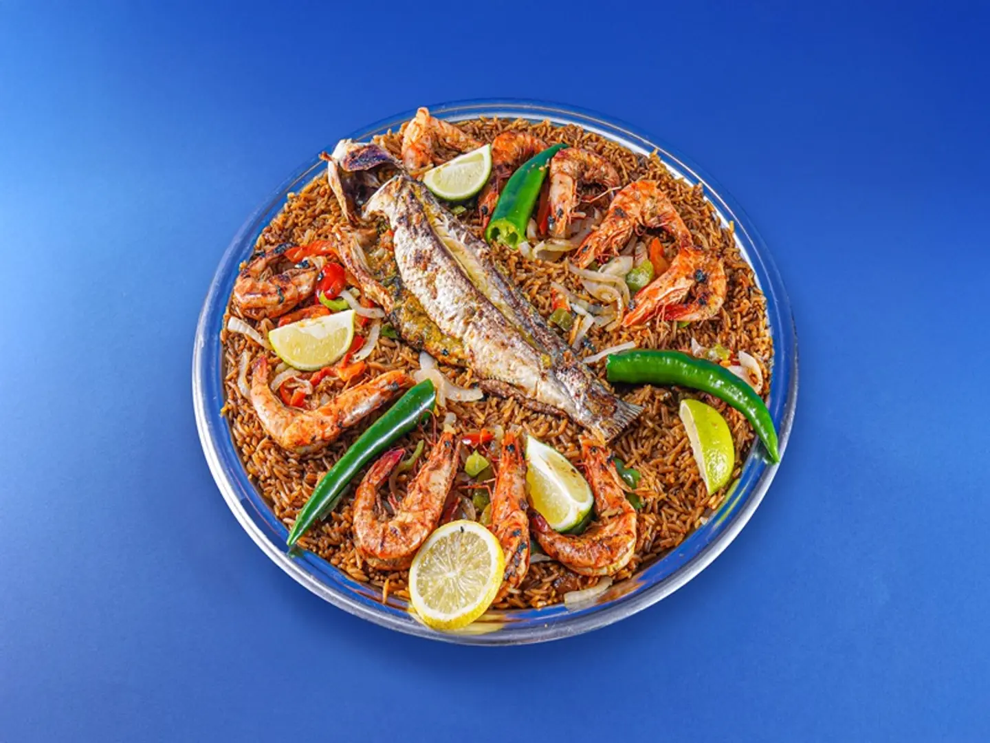 Tray Grilled Mullet Fish ( Oil & Lemon ) With Shrimp