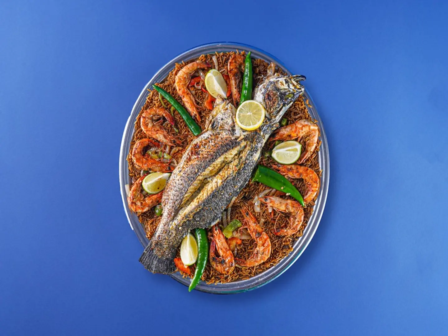 Tray Grilled Local Sea Bass ( Oil & Lemon ) With Shrimp