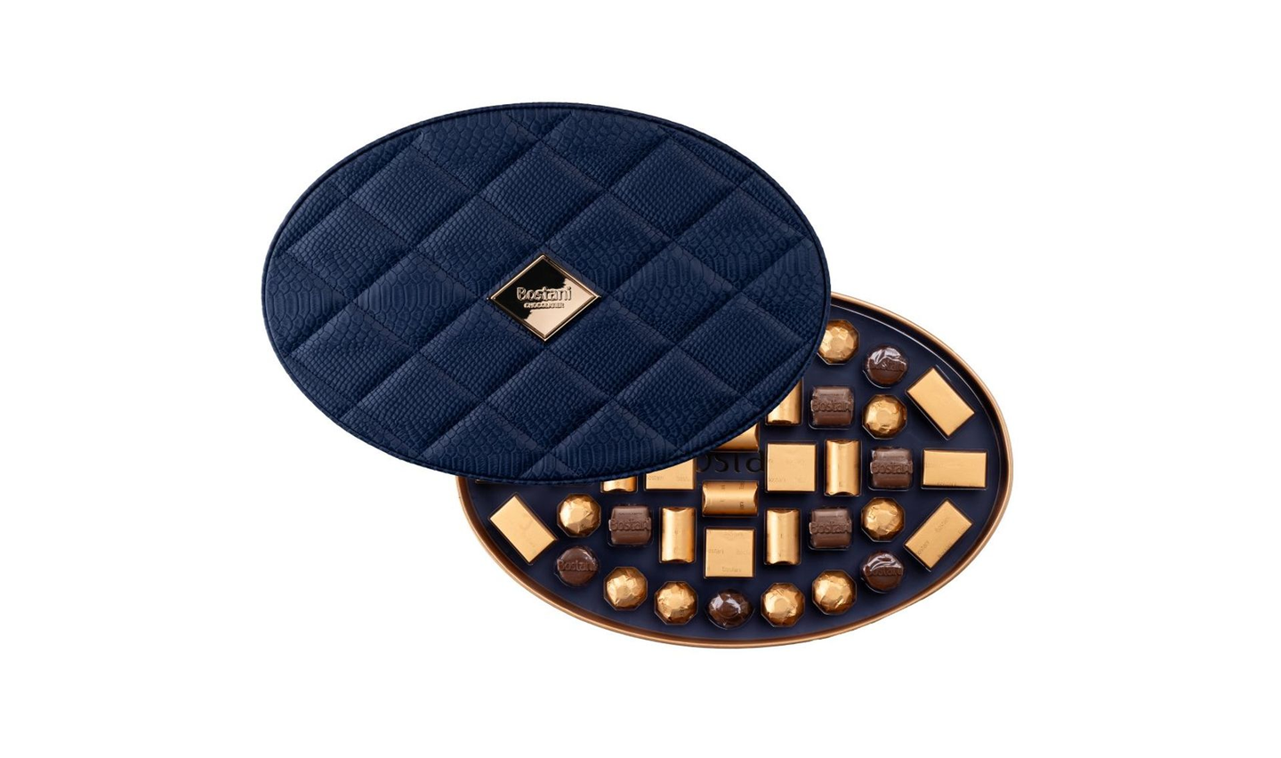 Dark Blue Oval Leather Box – 42 Pcs