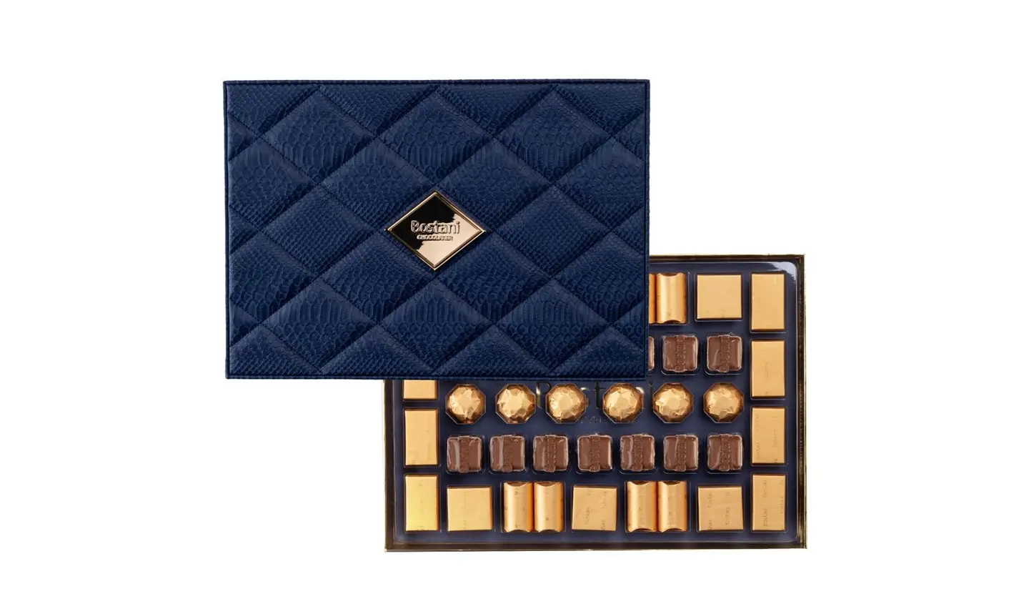 Dark Blue Rectangular Leather Box – 42 Pcs