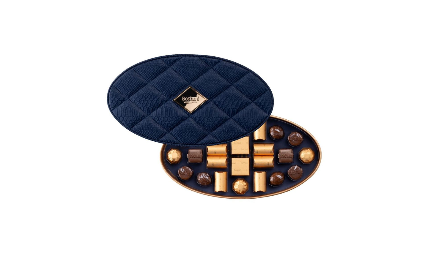 Dark Blue Oval Leather Box – 24 Pcs