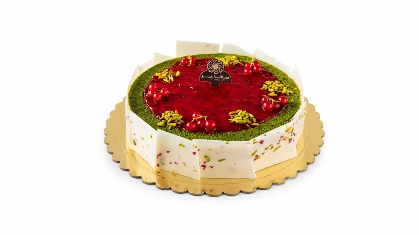 Round Pistachio Pomegranate Cake