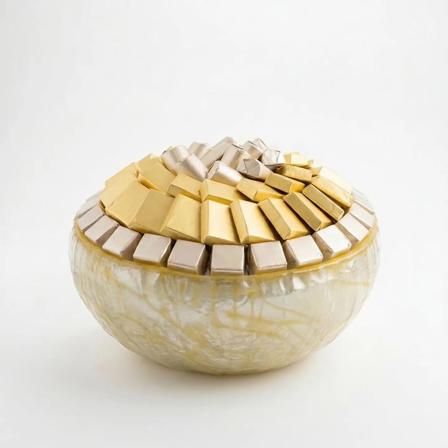 Double U Twenty Five Round White And Gold Marble Glass Tray