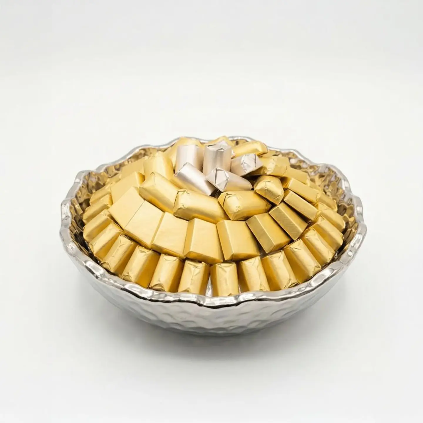 Double U Twenty Four Silver Hammered Metal Tray With Wavy Edges
