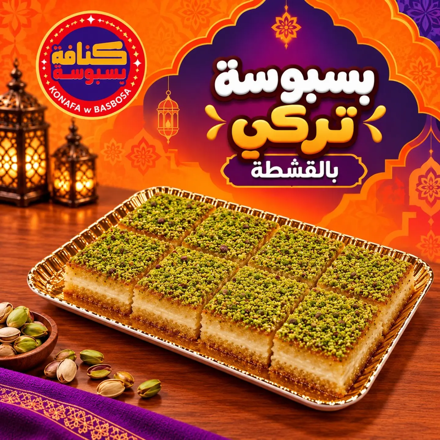 Turkish Basbousa With Cream