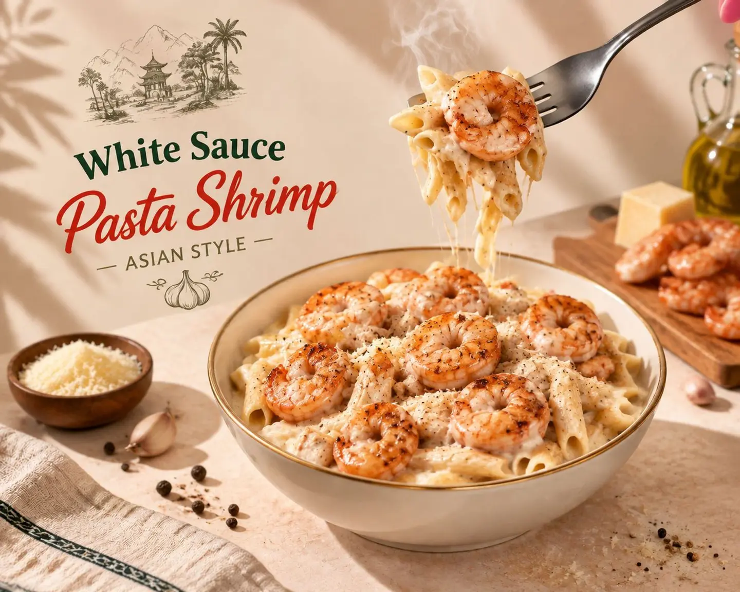 White Sauce Pasta With Shrimp