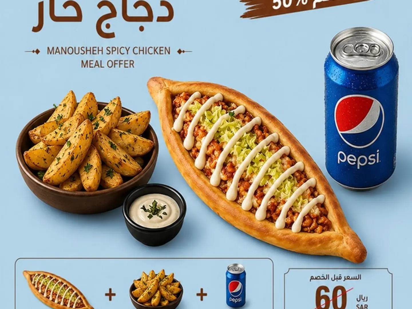 عرض وجبة مناقيش دجاج حار