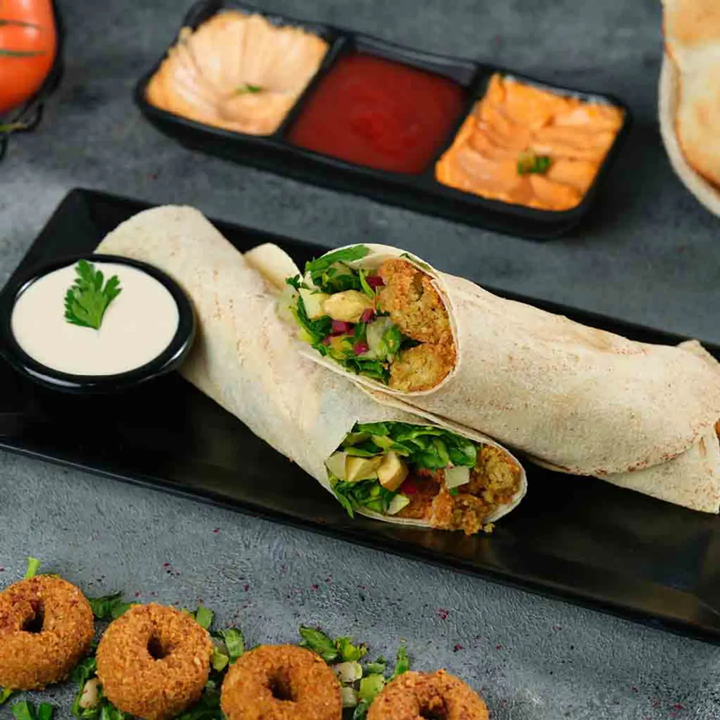 Falafel, Hummus And Cheese Sandwich