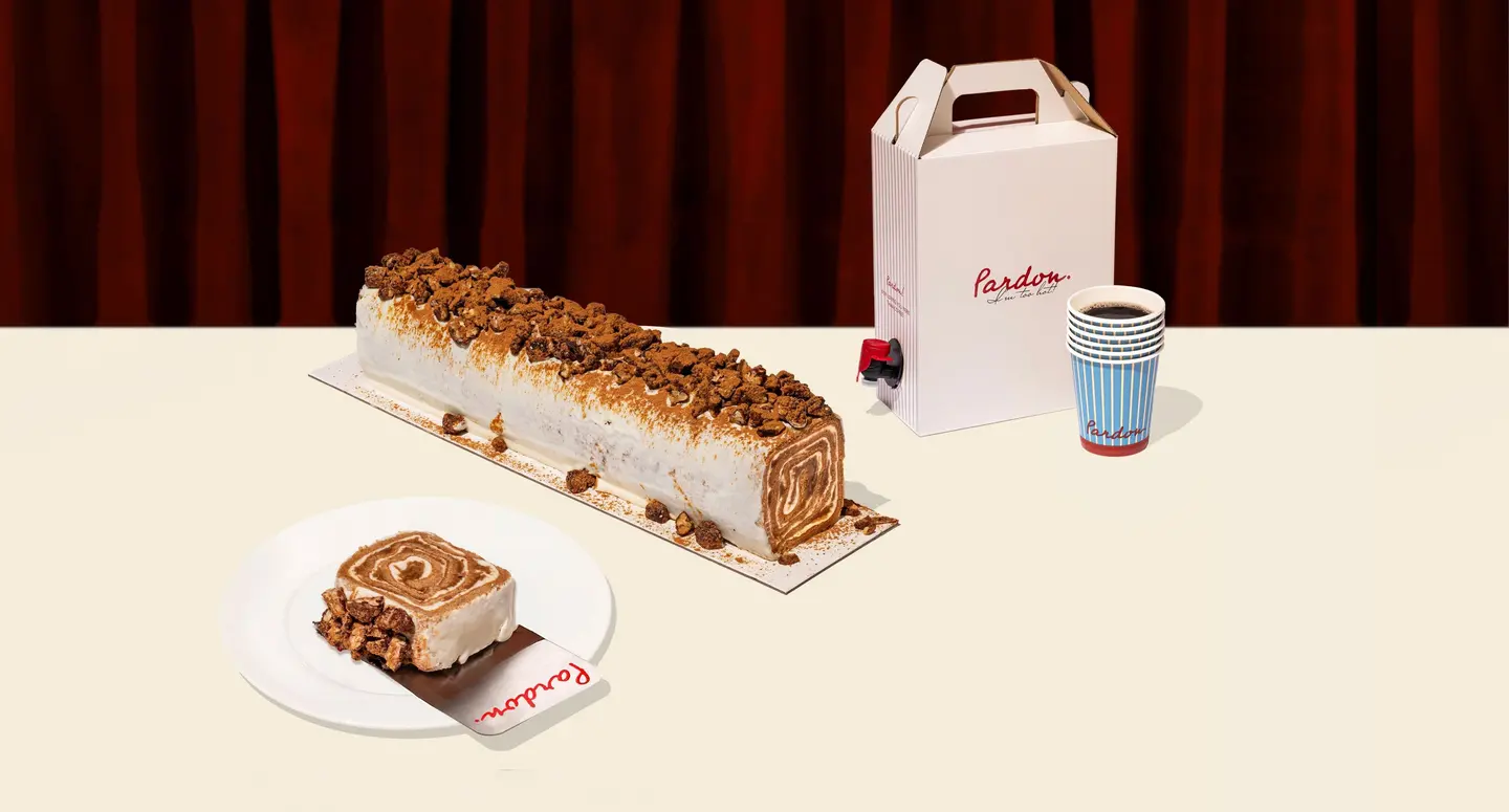Coffee Box And Cinammon Roll Cake