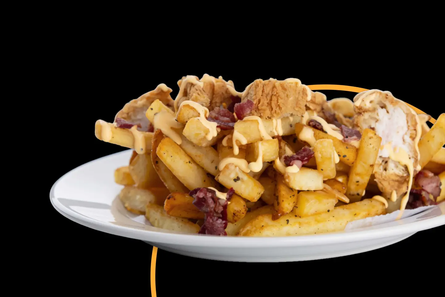 Beef Bacon And Chicken Bits With Cheese Fries