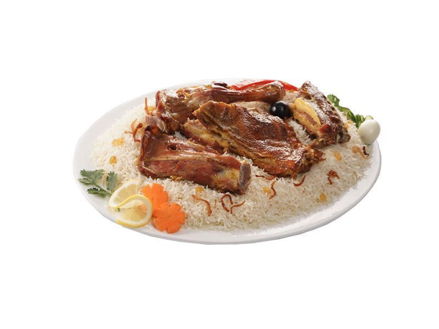 A Quarter Of A Mandi Goat With Peshawar Rice With Plate