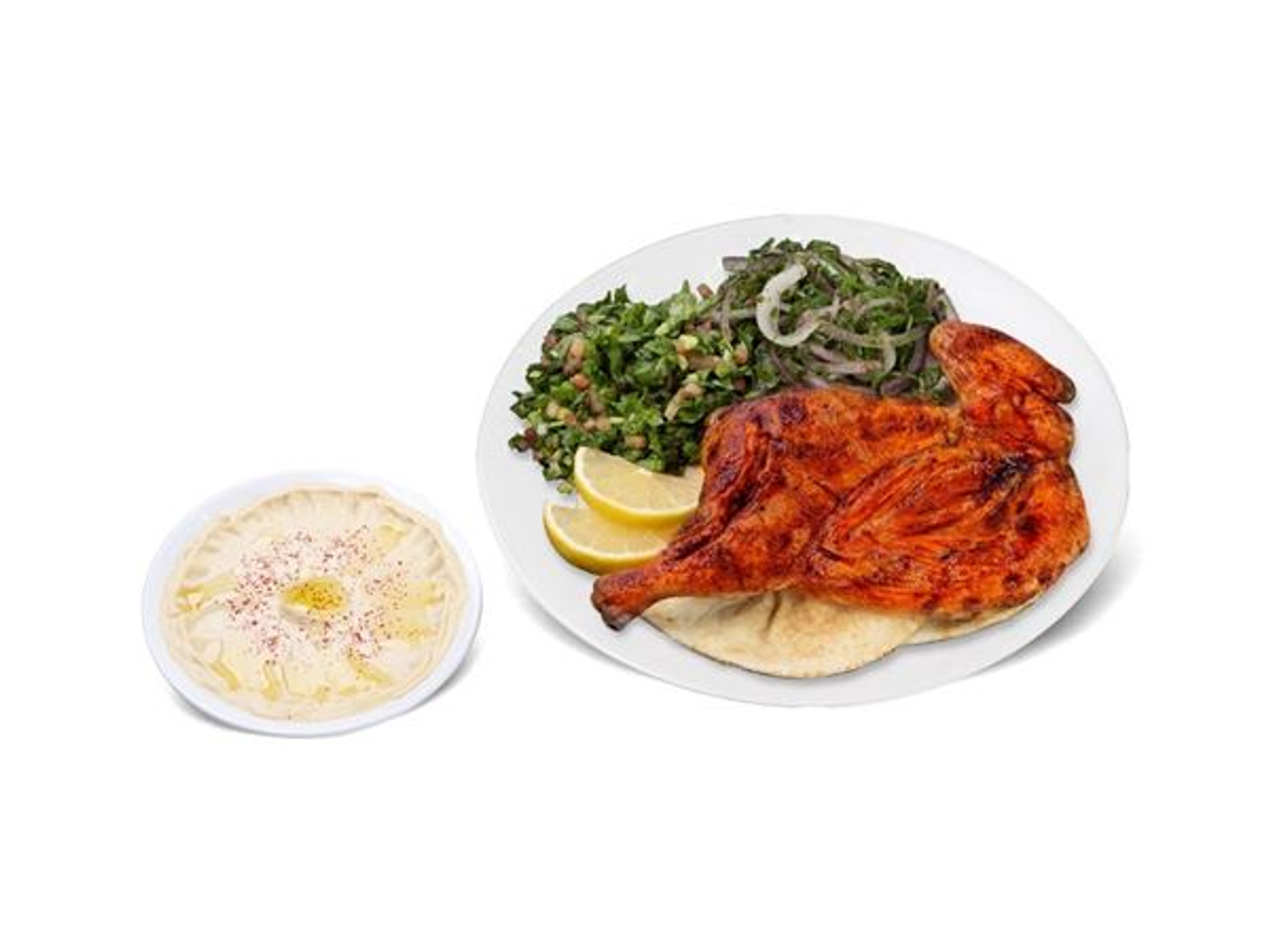 Half Spicy Charcoal Chicken With Hummus And Arugula