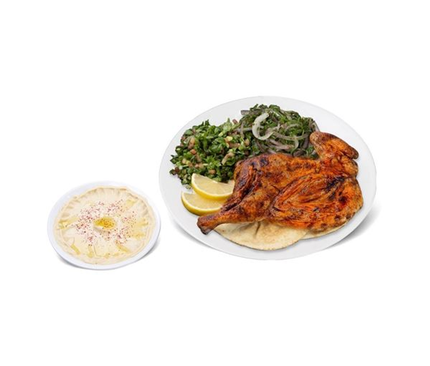 Half Charcoal Chicken With Hummus And Arugula