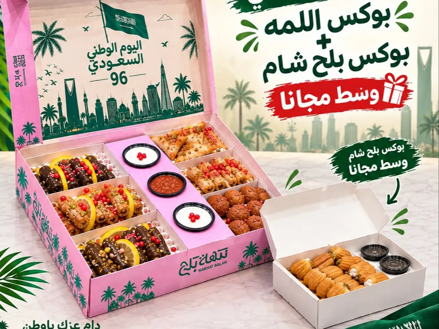 National Day Offer Al Lamah Box Paired With A Medium Sized Tulumba Balah Al Sham Box