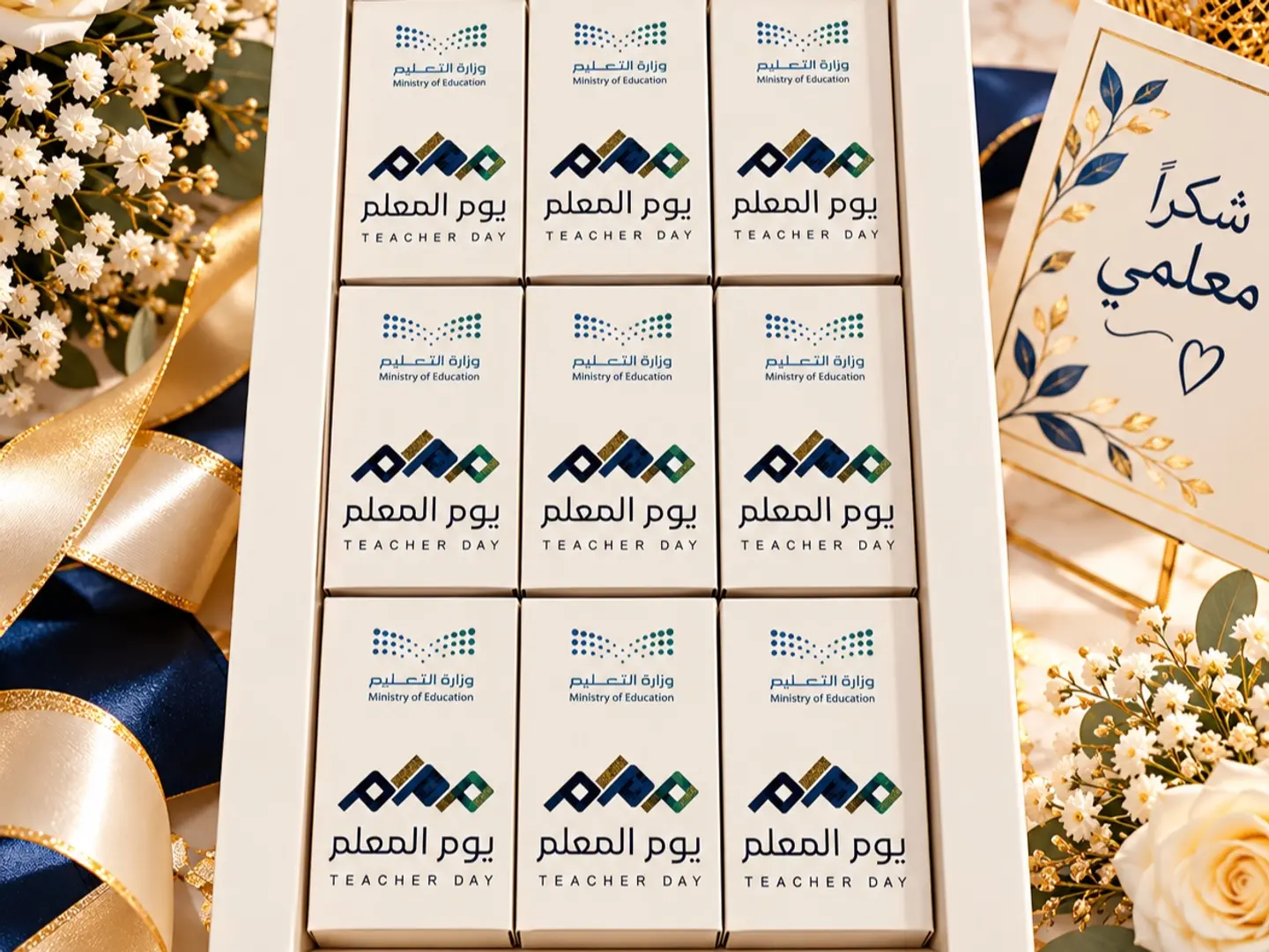 9 Small Favor Boxes Arranged On A Tray, Featuring The Message "Thank You, My Teacher."