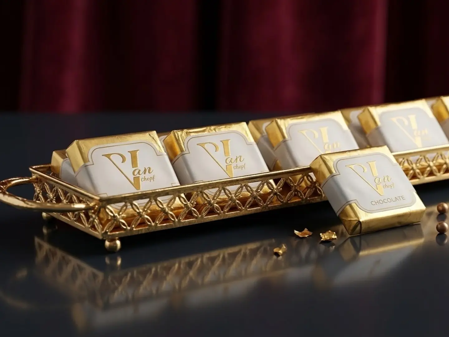 Long Gold Tray With 28 Wafer Beads