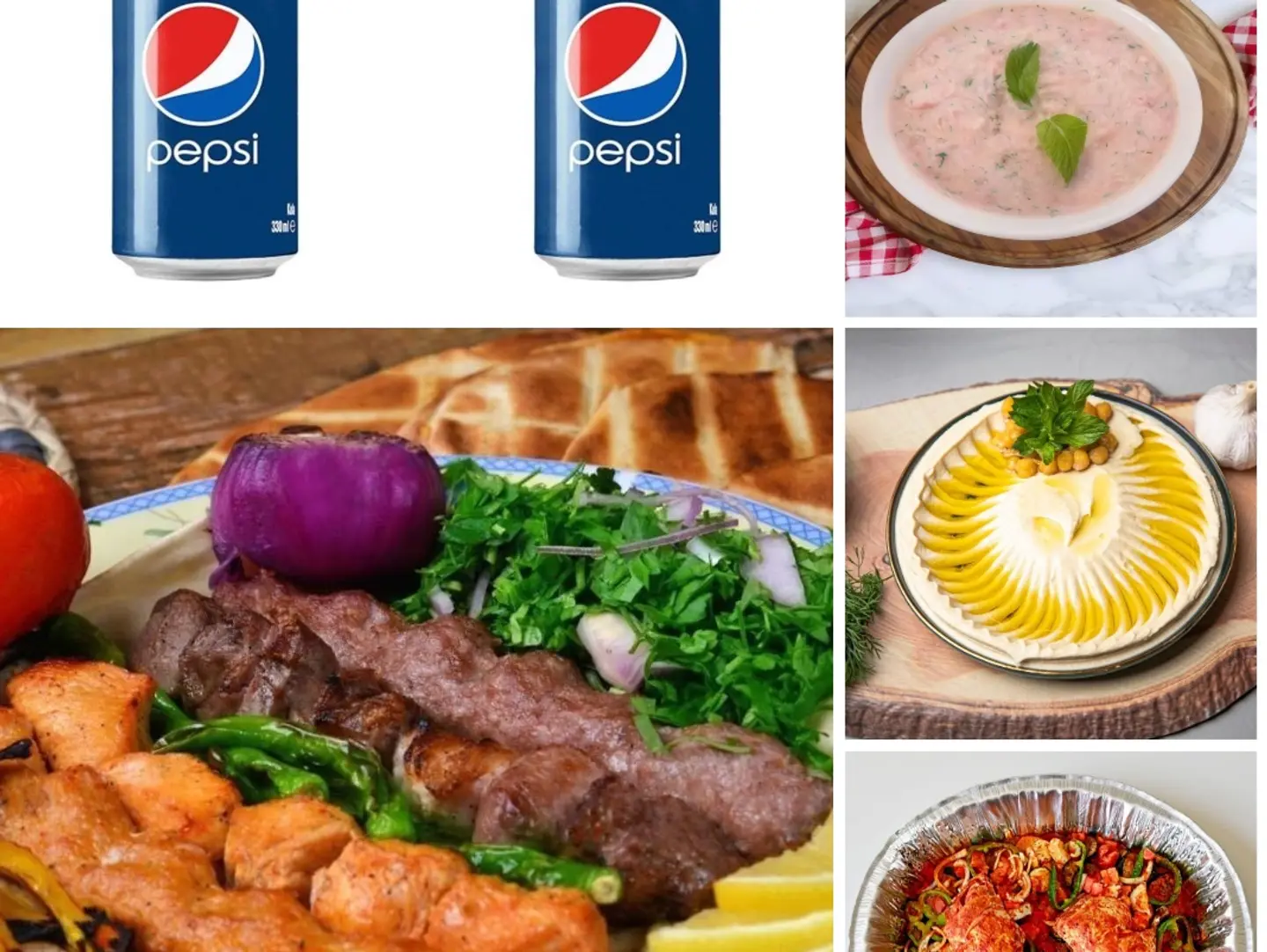 نفر مشكل مشاوي مع 2بيبسي مع حمص مع طاوة عراقية مع بابا غنوج