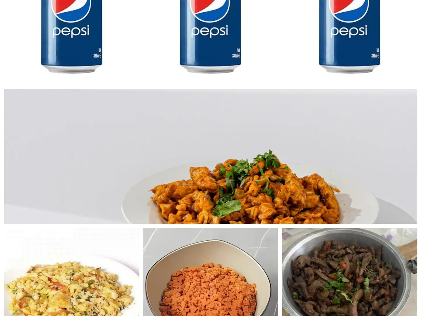 Camel Liver With Shakshuka, Pepsi, Chicken Stew, And Areeka
