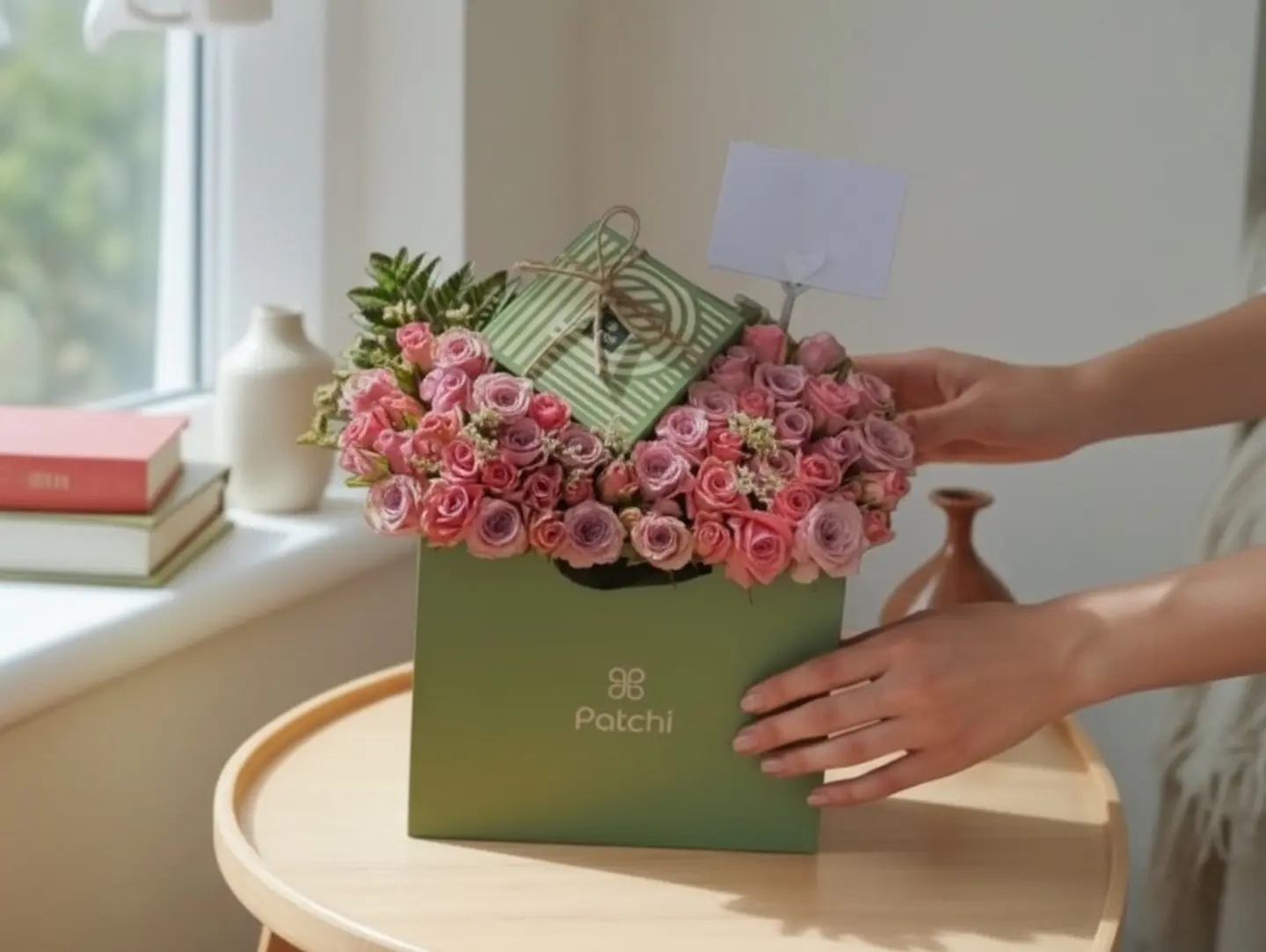 Patchi Chocolate With Pink Baby Roses