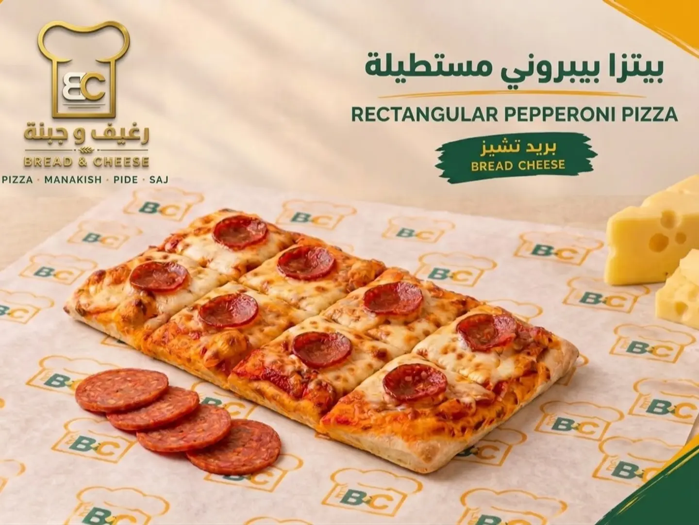 بيتزا بيبروني مستطيل