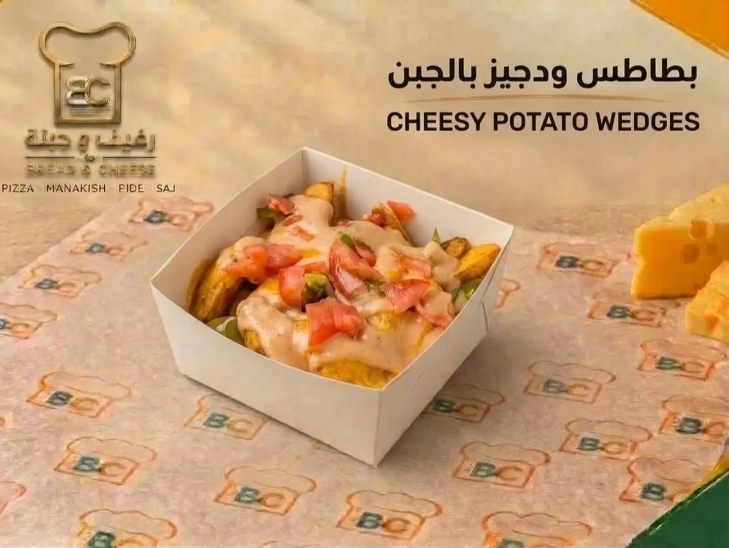 بطاطس ودجز مع جبن شيدر