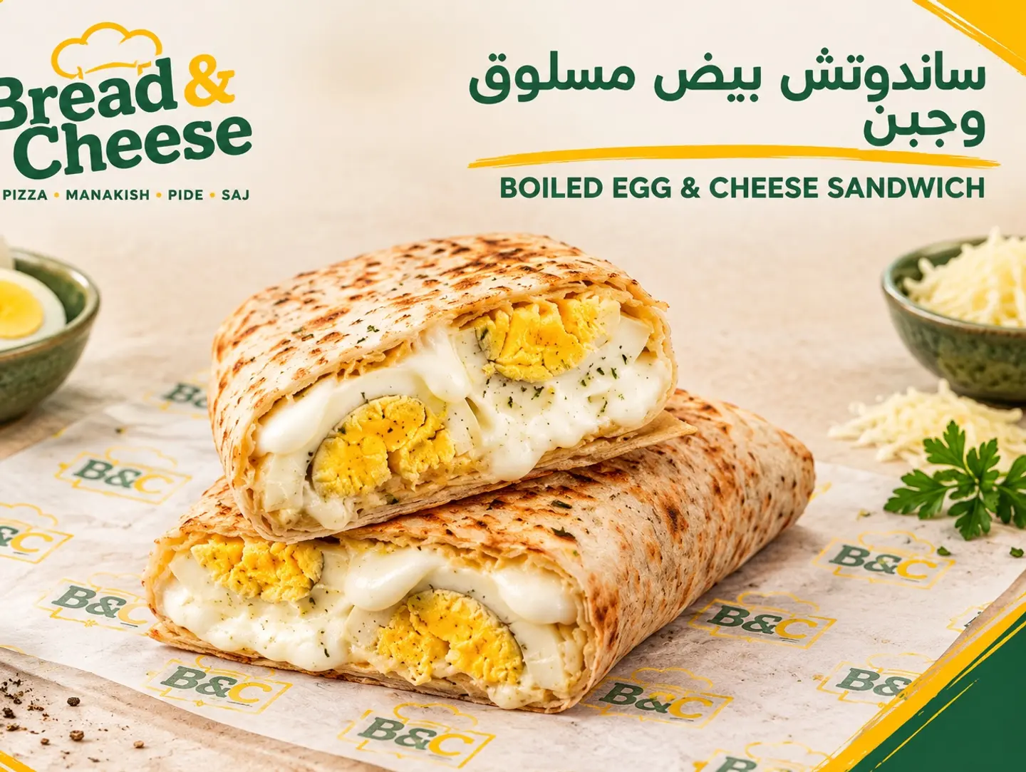 ساندوتش بيض مسلوق مع الجبن