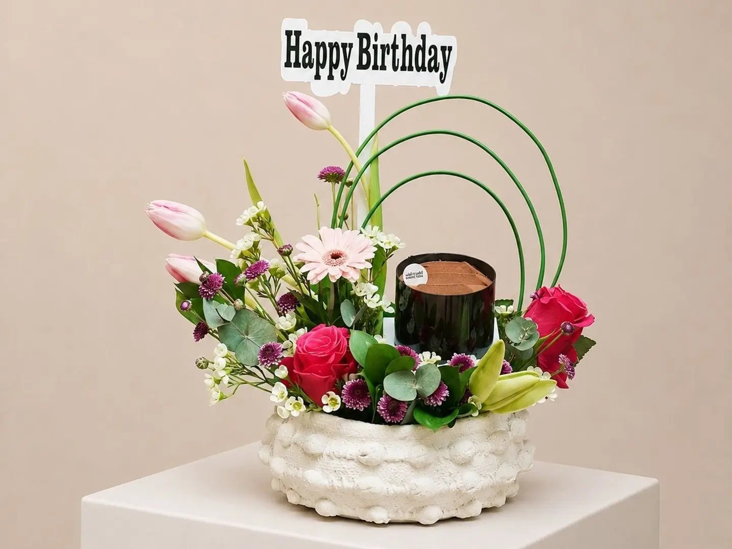 Pink Birthday Vase With Fetch Cake