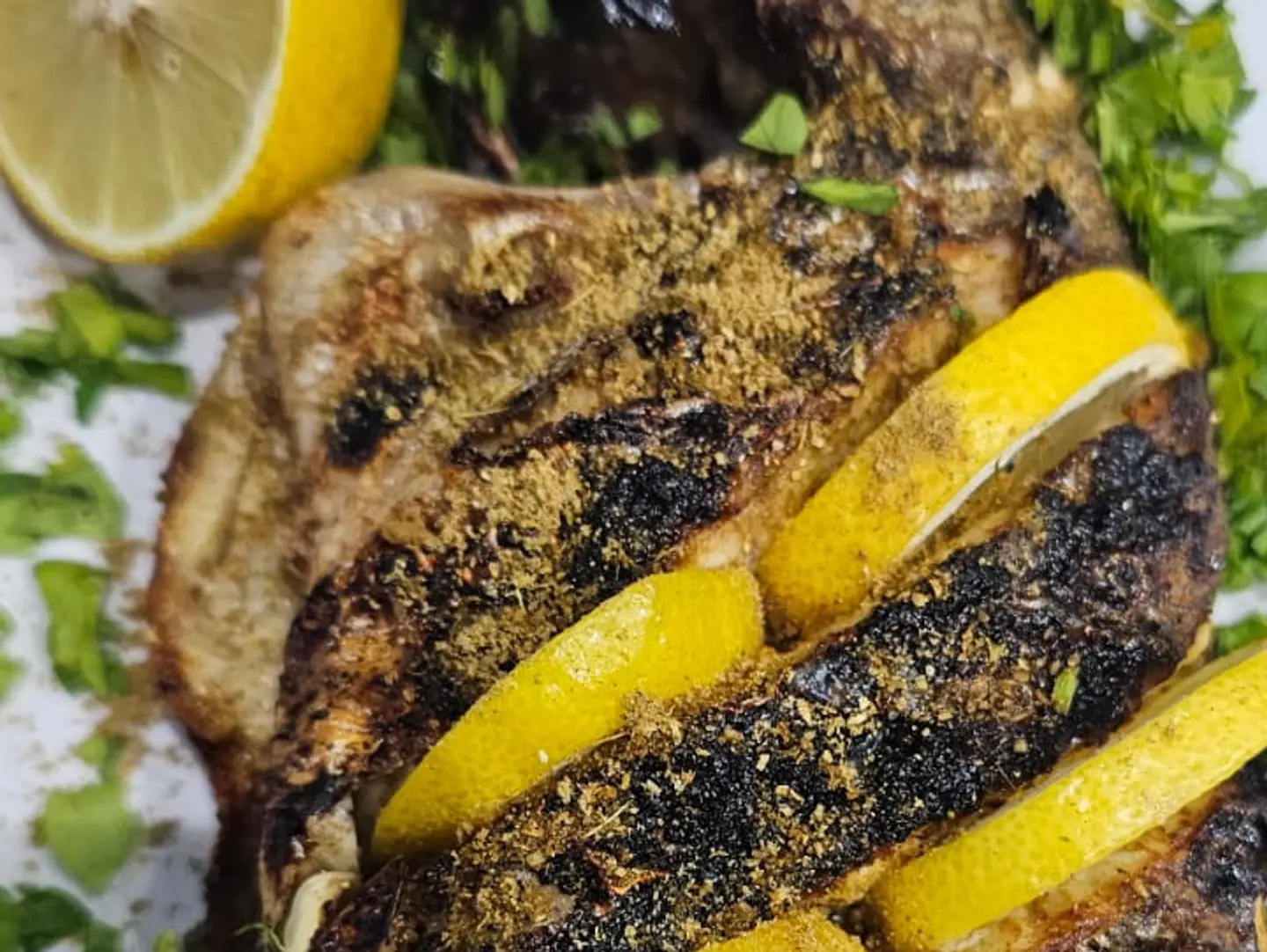 Grilled Sea Bream With Oil And Lemon, Served With Rice