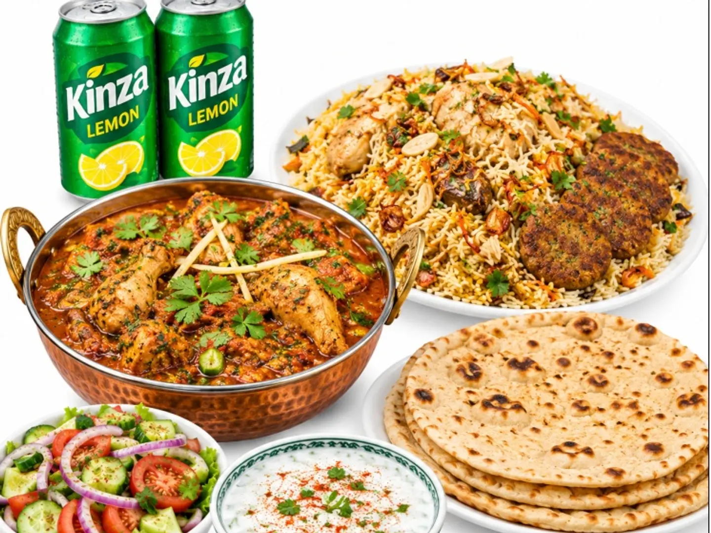 Combo 55 (Chicken Hyderabadi Handi, Yakhni Pulao With Shami Kabab, 2 Drinks, Raita & Salad)