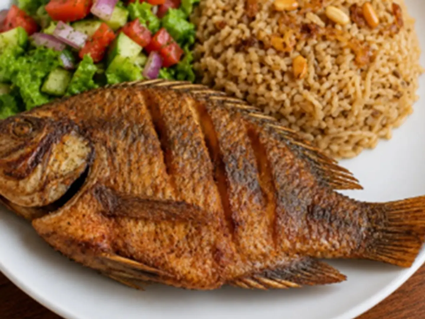 Tilapia Fish Meal - Grilled With Bran ,Tahini And Bread