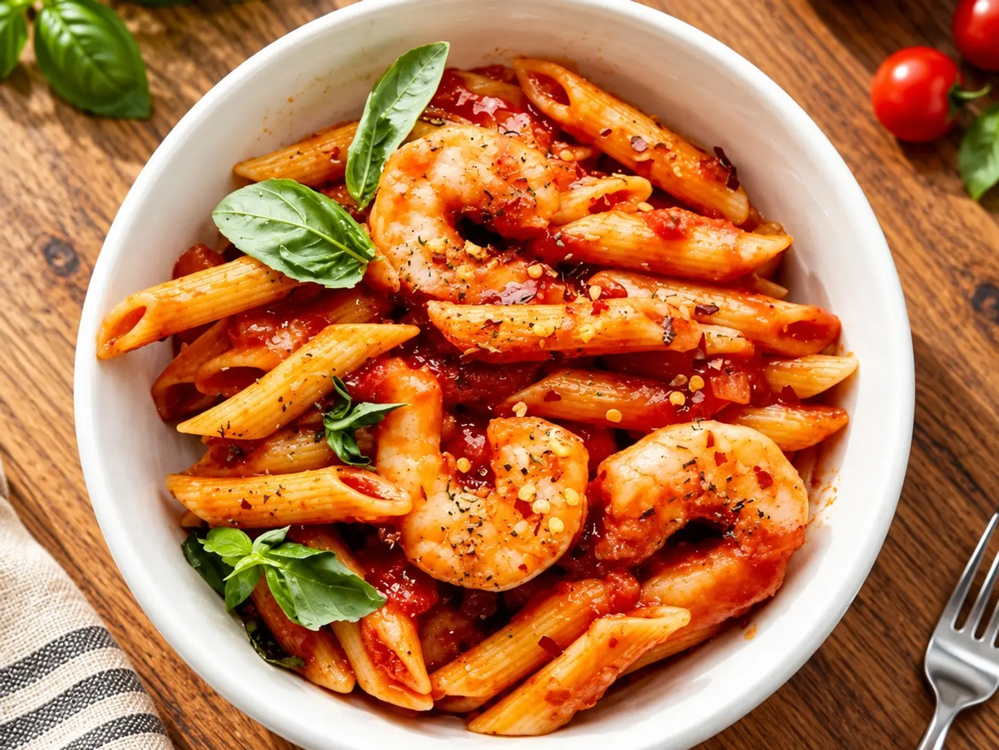 Penne Pasta With Seafood And Red Sauce