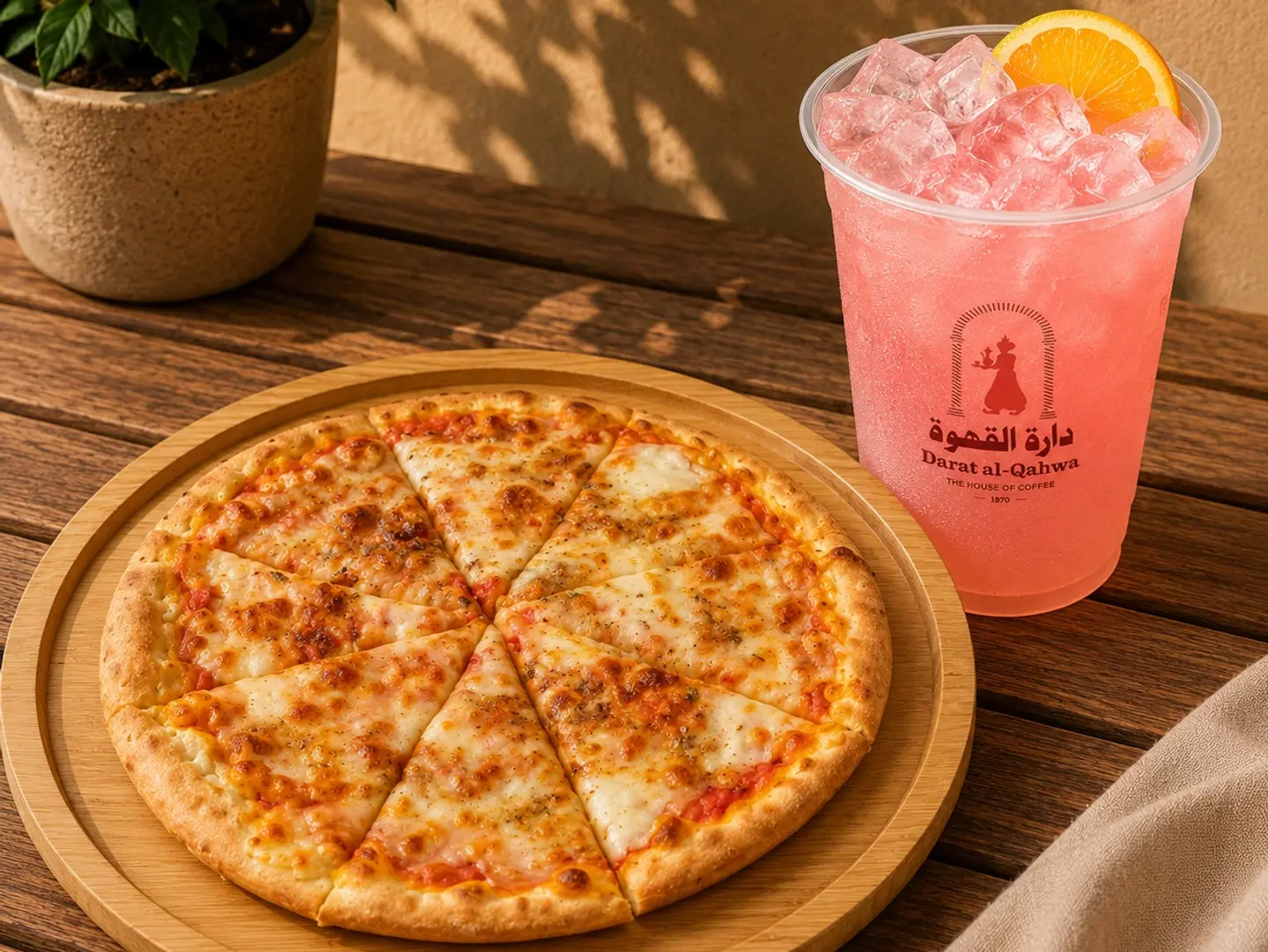 مناقيش جبنة المزريلا بصلصة الطماطم مع عصير ليمون روز