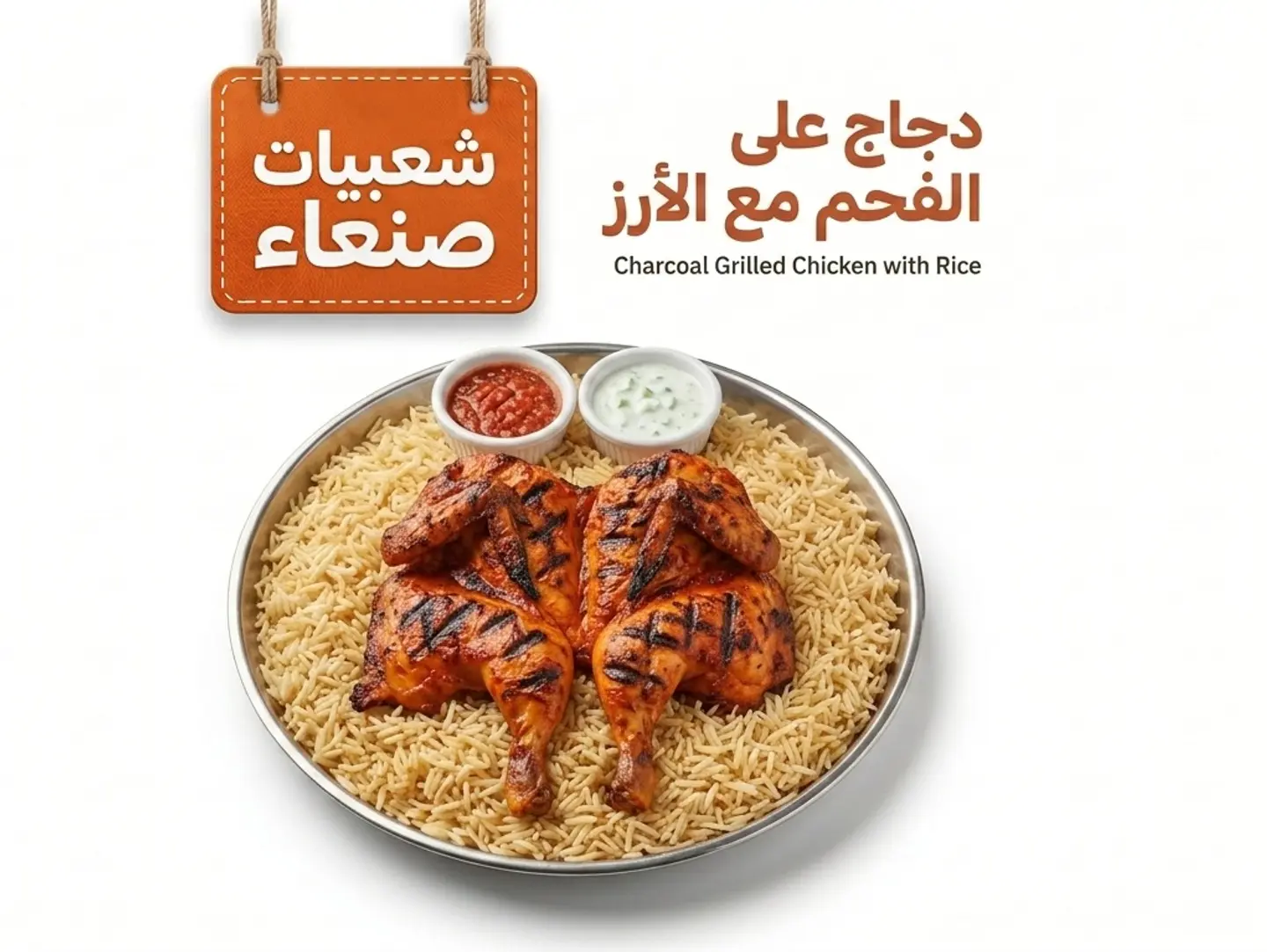 دجاج على الفحم مع الأرز - ربع دجاجة