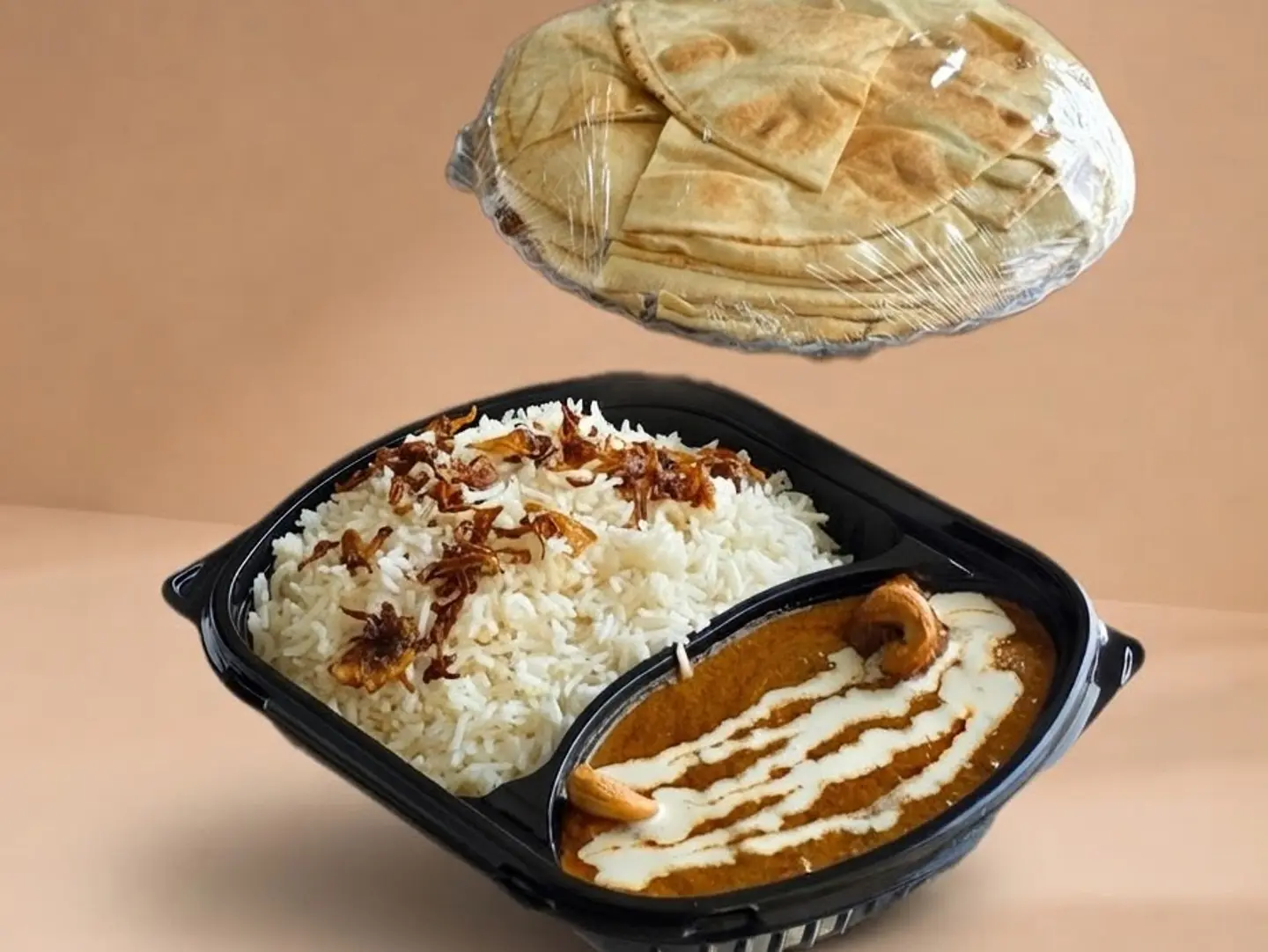Chicken Masala With White Rice And Arabic Bread