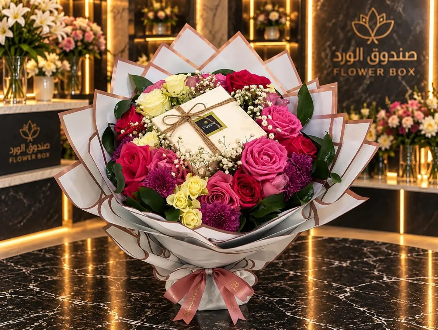 باقة جوري مع شوكولاتة باتشي ٢