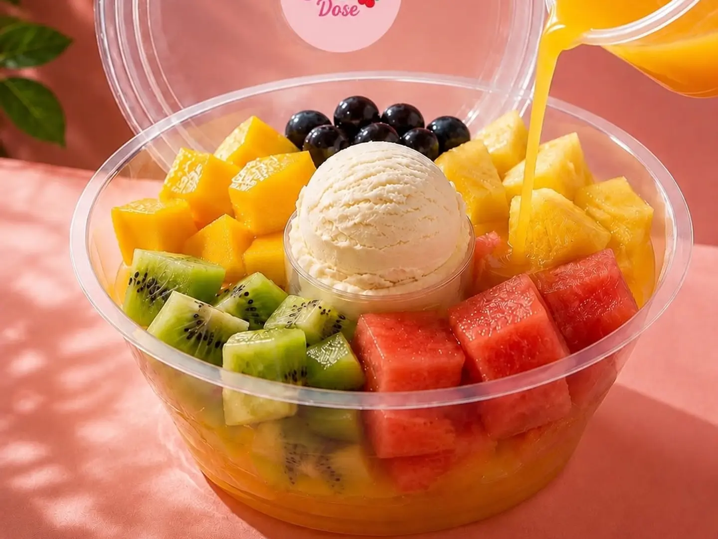 Fruit Salad With Juice And Ice Cream. - Medium Size (300 Grams)